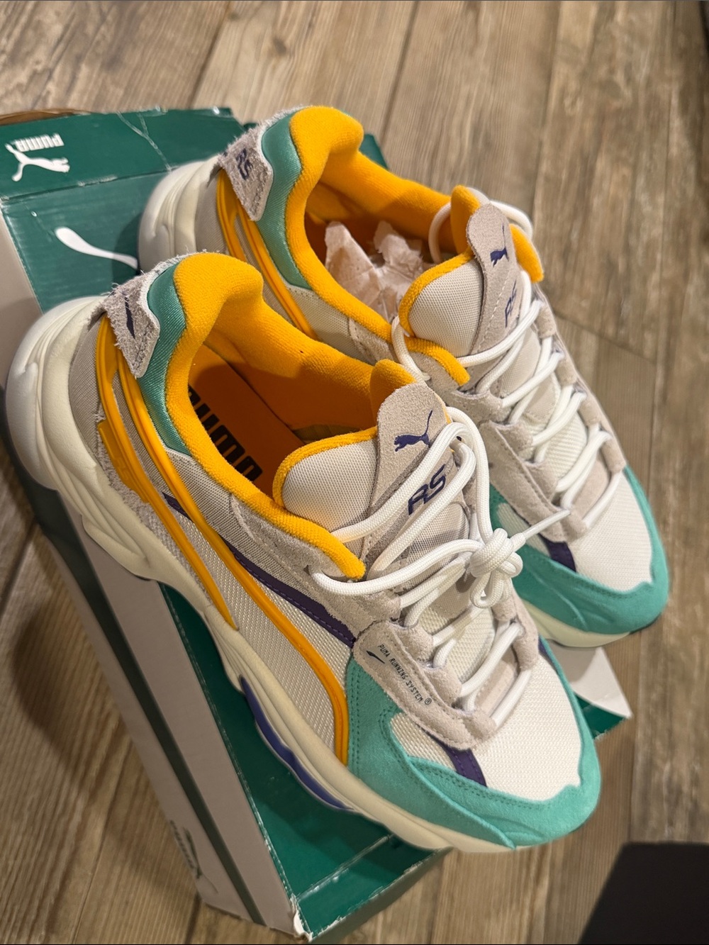 Brand New,never worn.Puma Kids Teal Purple Yellow Accent Retro-Style Sneakers